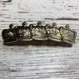 Princess Hair Clasp Barrett Faux Gold & Pearl
